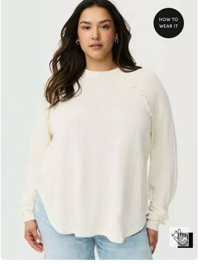 Torrid - Plus Size 2X - Cream Long Sleeve Top - Ruffle Detail - Worn Only Once